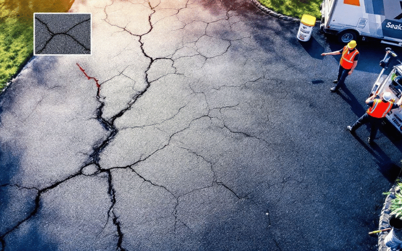 a person walking on a road with a crack in the ground