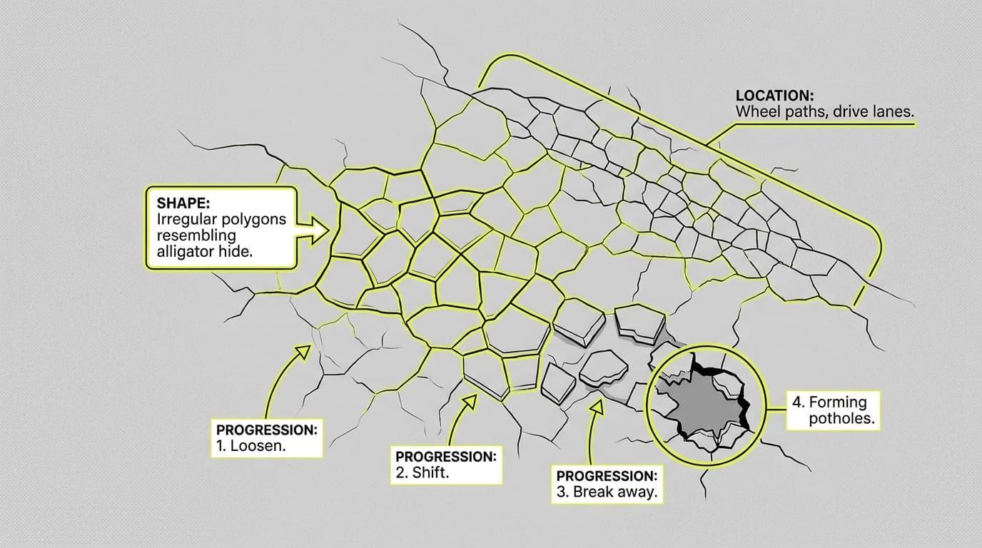 Alligator Cracking Asphalt: What It Means for Your Pavement 1 How to Identify Alligator Cracking in Asphalt