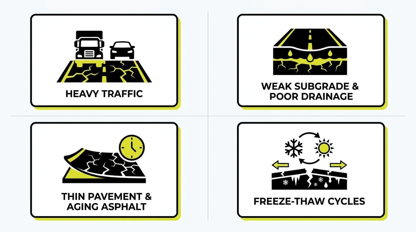 Alligator Cracking Asphalt: What It Means for Your Pavement 2 What Causes Alligator Cracking in Asphalt Pavement