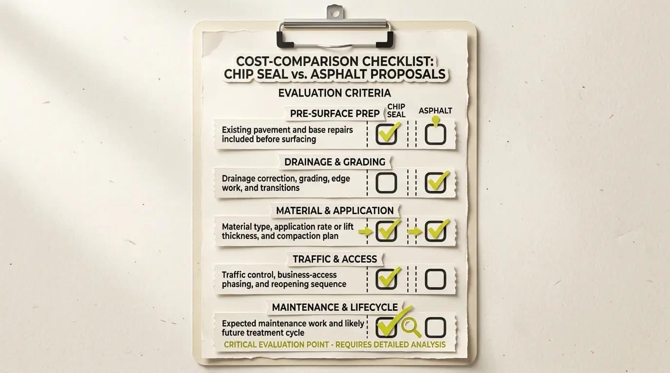 Asphalt vs Chip Seal for Commercial Properties: A Comparative Guide 5 cost comparison checklist